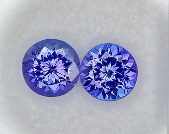 Natural Tanzanite 7mm Round Pair Cut Faceted Loose Gemstone , Ring Size Tanzanite , Weight-3.11 Cts ,  Zoisite Tanzanite (Loupe Clean) #B7.5
