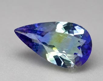 Alter, sehr seltener, pfauenfarbener, natürlicher, unbehandelter Tansanit, 11 x 6,5 mm, birnenförmiger, facettierter, loser Edelstein (lupenrein #B11.24)