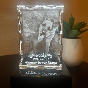 Pet Memorial Crystal, Personalized Gift, Pet Loss, Pet memorial, Glass Art, Pet Lovers, Laser Engraving, Pet Loss Gift, Sympathy Gift, Loss image 1