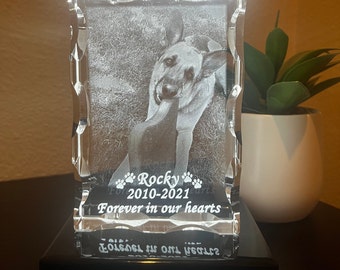 Pet Memorial Crystal, Personalized Gift, Pet Loss, Pet memorial, Glass Art, Pet Lovers, Laser Engraving, Pet Loss Gift, Sympathy Gift, Loss