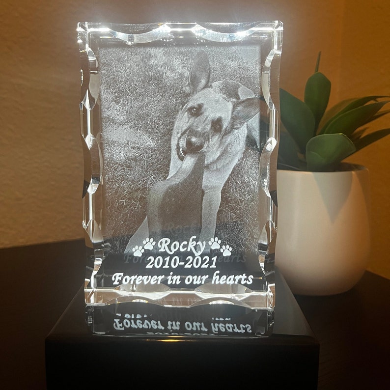 Pet Memorial Crystal, Personalized Gift, Pet Loss, Pet memorial, Glass Art, Pet Lovers, Laser Engraving, Pet Loss Gift, Sympathy Gift, Loss image 1