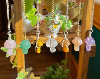 Crystal Mushroom Necklace - Crystal Necklace - Shroomie Pendant - Mushrooms Mini Mushroom Necklace Crystal Wire Wrap mushie crystal Necklace