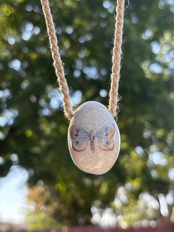 Vintage Butterfly Egg Porcelain double sided decorated ceramic egg limoges France faux egg View 5