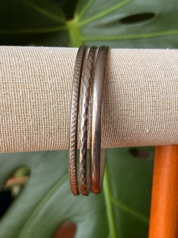 Vintage Silver Celestial Bangles cuff bracelets a… - image 2