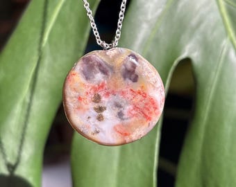 Crazy Lace Agate Silver Pendant Necklace Crystal natural gemstone jewelry crystal carving