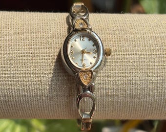 Vintage Heart Two Tone Quartz Watch Silver Gold antique watch new battery heart bracelet Watch Diamond faux