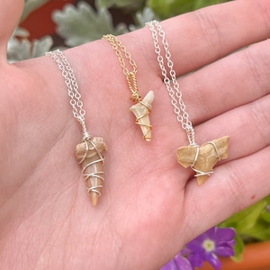 Fossil Shark Tooth Pendant Necklace - morocco Necklace - Wire shark teeth Pendant - Crystal Necklace Crystal Wire Wrap Necklace chain