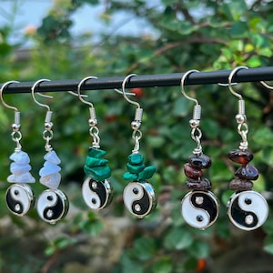 Hippie Crystal Yin Yang Symbol Earrings - Gemstone Earrings - boho hippie earrings - Hippie jewelry