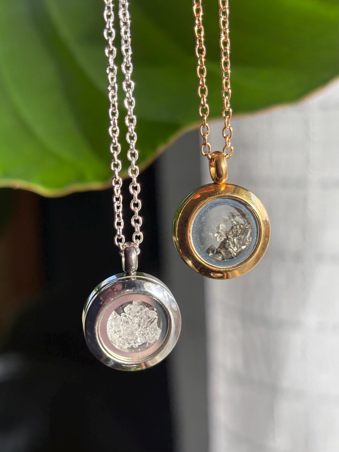 Mini Locket Gold Crystal Mini Locket Necklace 15mm Gold Silver Customizable Gemstone ...