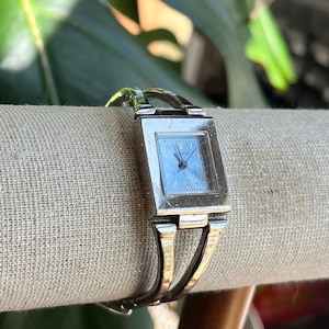 Vintage Guess Blue Dial Silver Tone Rectangle Case Link Bracelet Band Watch 5.5 Inch Watch ladies antique art deco 90s y2k