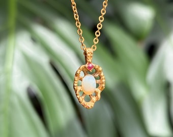 Vintage Opal Halskette Antike Kristall Edelstein Schmuck Halskette faux Feueropal Rubin