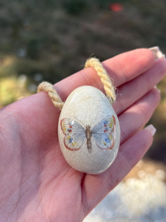 Vintage Butterfly Egg Porcelain double sided decorated ceramic egg limoges France faux egg View 4