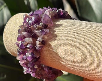 Amethyst Triple Strang geflochtenes Armband dehnbar Kristall Edelstein Armband Schmuck
