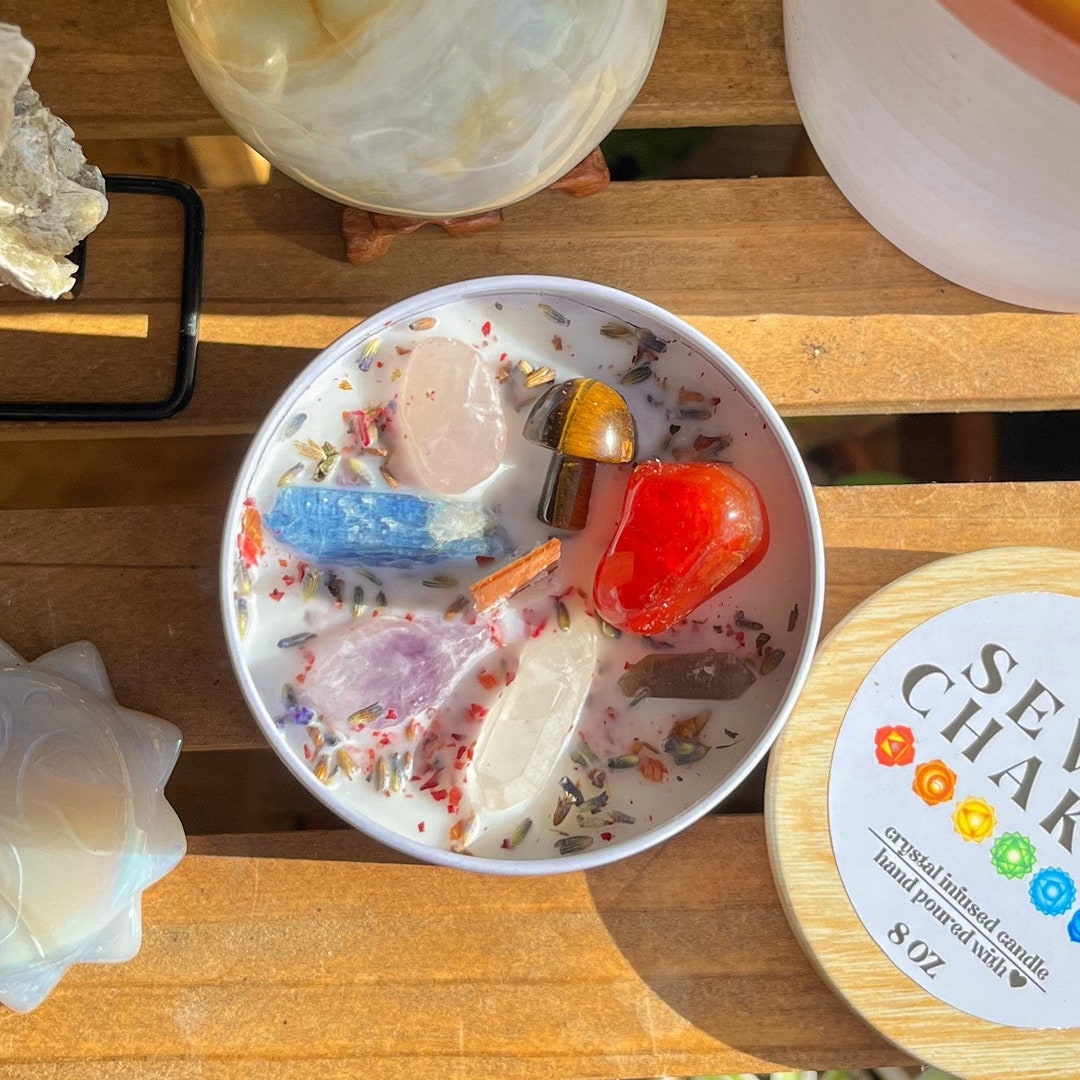 8oz Crystal Mushroom Candle 7 Chakra Mystery Hidden Crystal Candle With ...