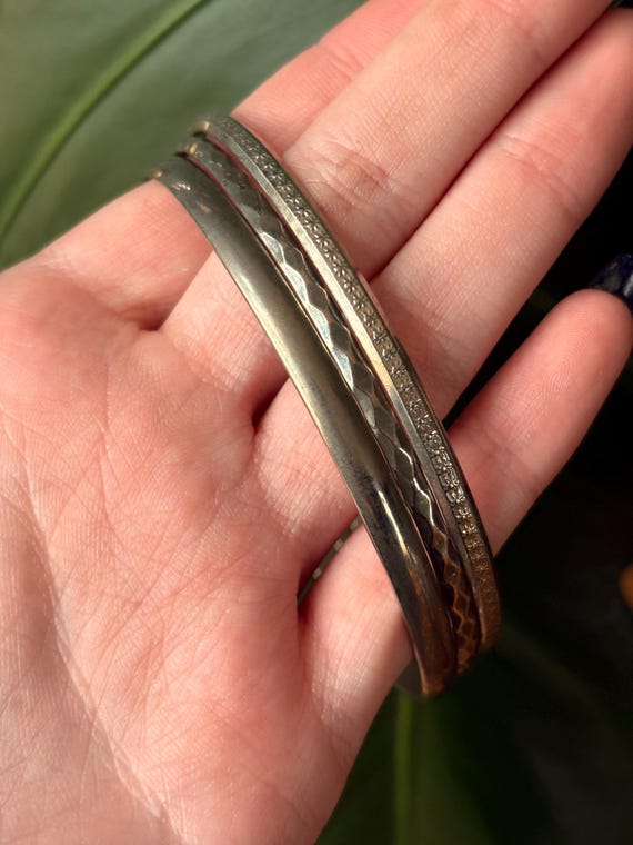 Vintage Silver Celestial Bangles cuff bracelets a… - image 6