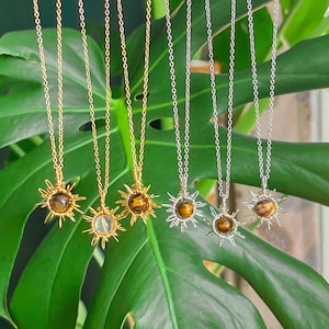 Sun Crystal Necklace, Sun Gold Silver Necklace, Wire Wrapped Necklace Crystal Jewelry crystal necklace