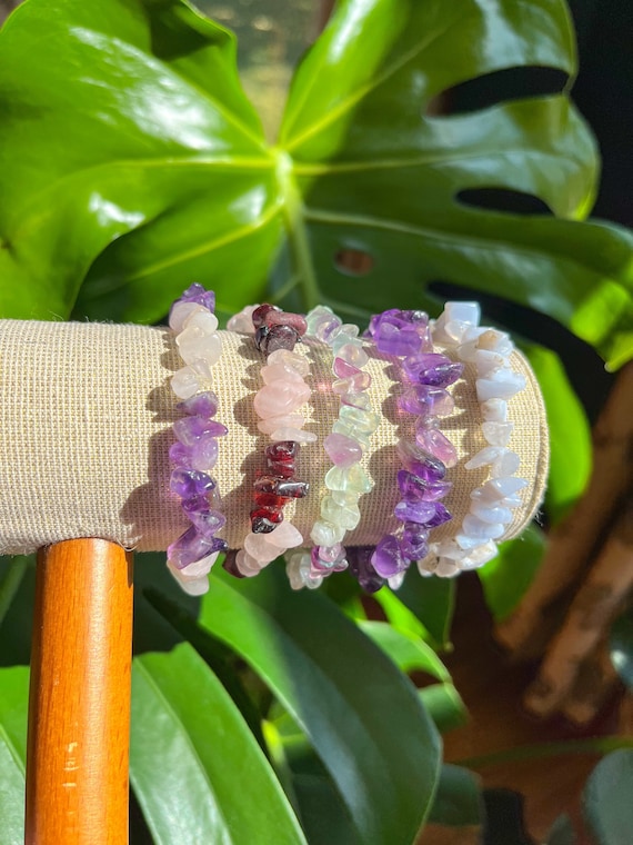 Crystal Bracelet, Stretchy Bracelet, Amethyst, Rose Quartz, Garnet, Fluorite, Blue Lace Agate,