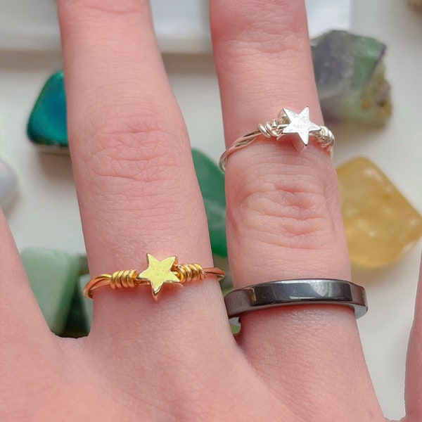 Star Metal Ring - wire wrap ring - gold silver ring