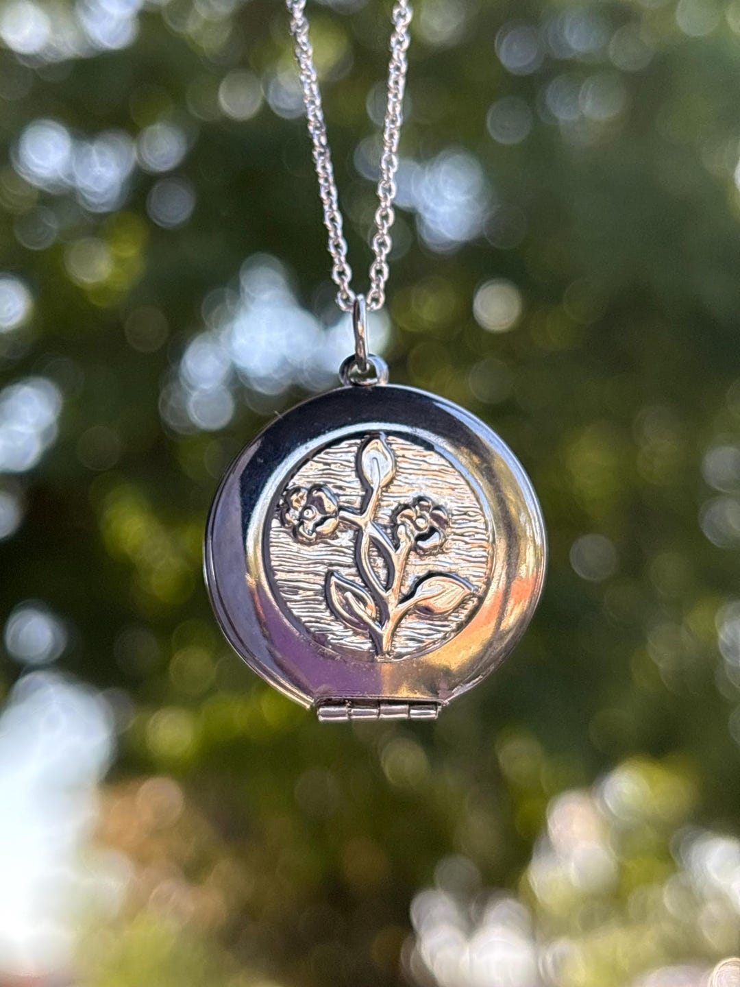 Vintage Silver Locket Necklace Flower Two Photo Locket Jewelry Engraved ...