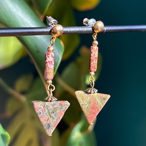Unakite Jasper Bronze Earrings crystal dangle jewelry natural gemstone