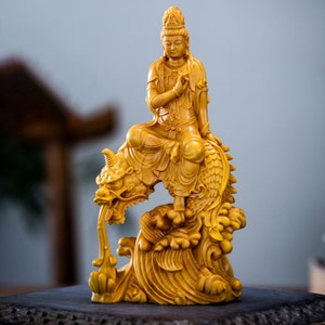 Graceful Dragon Guanyin Statue Handcrafted Wooden Sculpture - Etsy