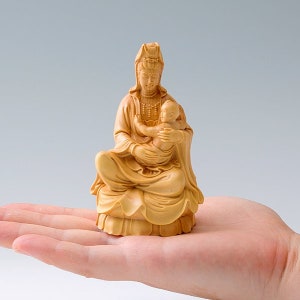 Wooden Guan Yin with Baby Buddha Statue - Serene Motherly Love, Spiritual Home Decor