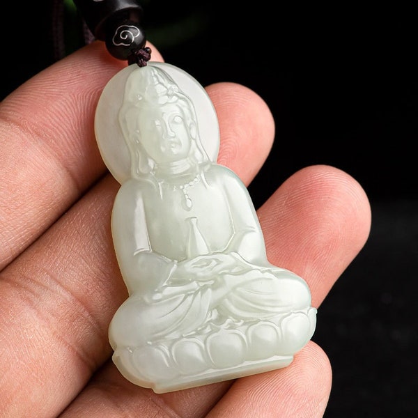 Naturalnephrite weiße Jade -Flasche Guan Yin Halskette, Buddha -Anhänger, Jade Buddha Halskette