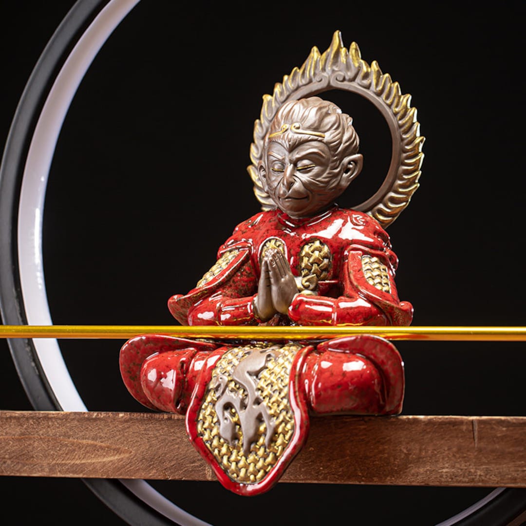 Monkey King & Buddha Backflow Incense Burner Ceramic Zen Light