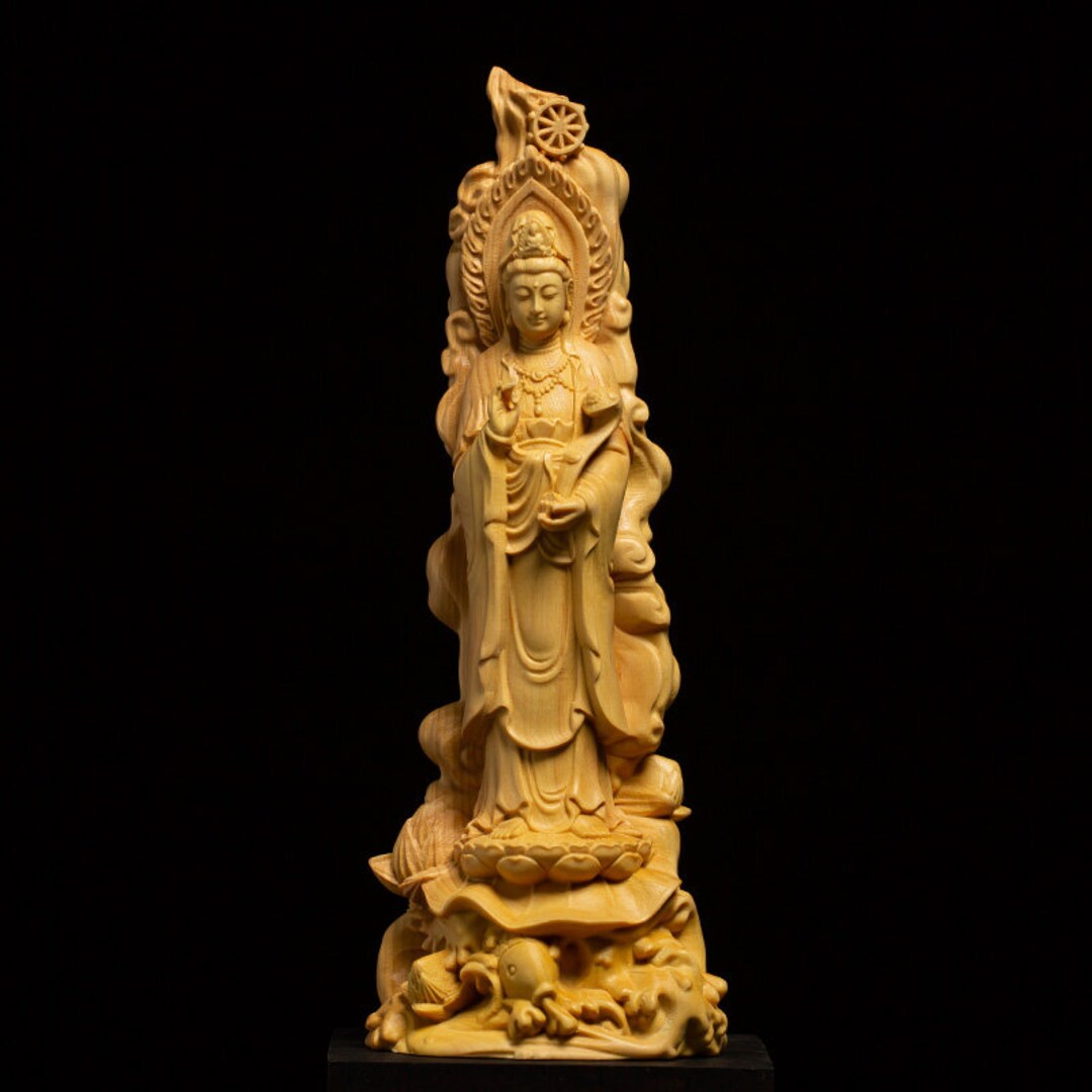Ruyi Guan Yin Statue Buddha Buddhism Ornament Solid Wood Folk - Etsy