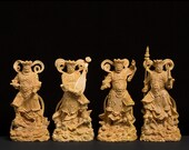 Four Heavenly Kings Temple Sculpture Buddhist Gods Buddha Statue Wood Buddha Decor