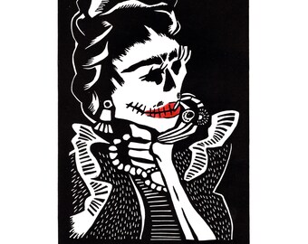Frida Linosnede print/Wall Art Print/originele Linosnede print/Limited Edition handgemaakt