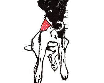 Fox Terrier Linocut Print: Limited Edition Dog Art