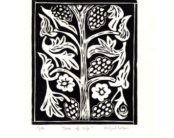Tree of Life Linocut Print, Handmade Wall Art