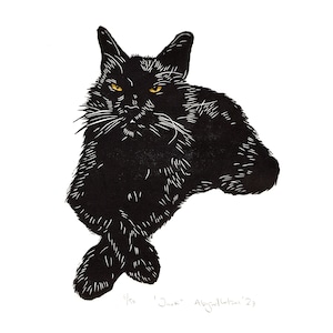 Jack Black Cat Linocut print / Wall Art Prints / Original Linocut Print / Limited Edition Handmade