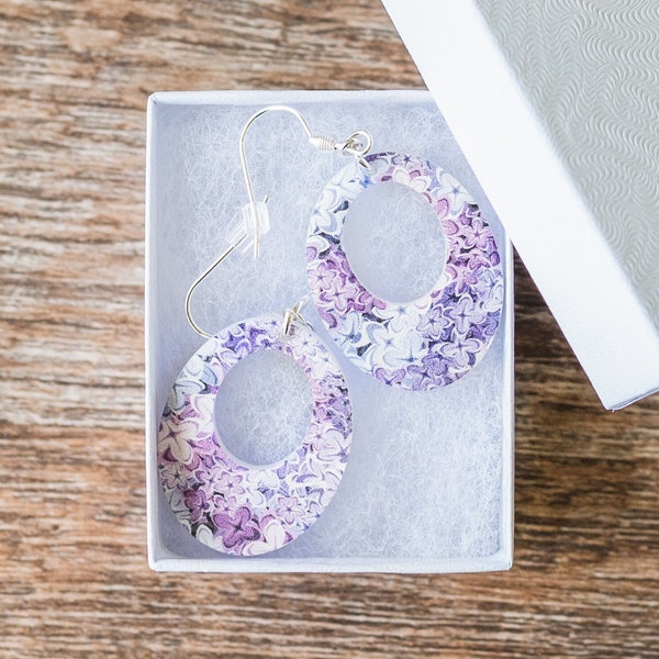 Purple Flower Earrings, Deep Dark Purple Jewelry, Multi-Color Blue and Purple Earrings, Date Night Statement Earrings, Lilac Florals Silver