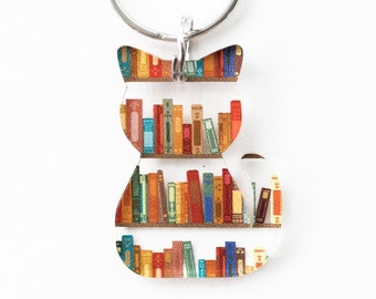 Cat Shaped Book Keychain, Gifts for Readers, Cat Lover Gifts for Cat Moms, Acrylic Bookish Keychain, Cute Teacher Gifts, Book Worm Keychain