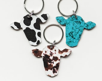 Western Cow Keychain Acrylic Cow Print Keychain Turquoise Cow Keychain Gifts for Cow Lover Gift for Farm Girl Ag Gift Cow Accessories