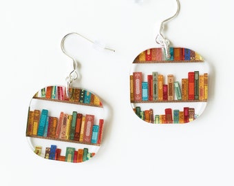 Book Lover Earrings, Acrylic Dangle Earring with Books, Book Worm Gift, Avid Reader Gifts, Librarian Teacher Jewelry, Bookish Themed Gifts