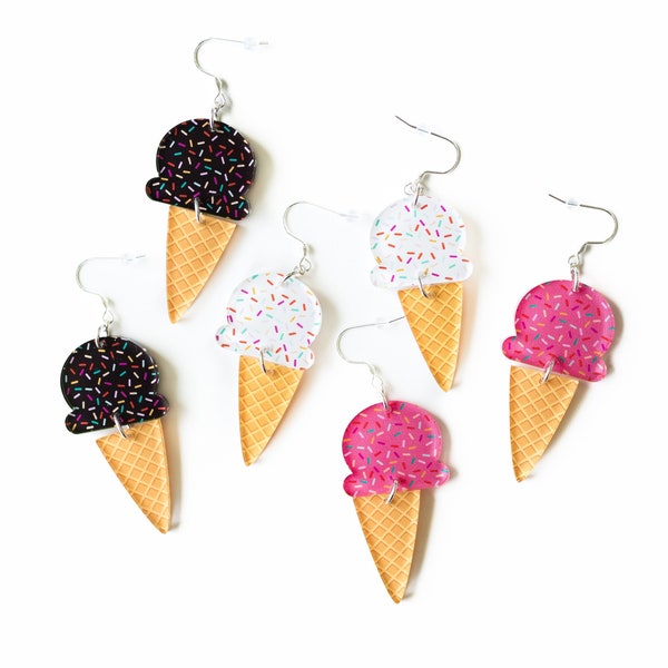 Large Ice Cream Earrings, Fun Colorful Earrings for Summer, Sprinkles Ice Cream Cone Earrings, Ice Cream Lover Gifts, Big Statement Jewelry