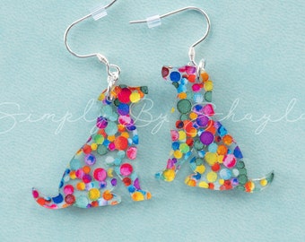 Dog Earrings, Acrylic Rainbow Dog Shaped Earrings, Colorful Polka Dot Jewelry, Cute Animal Earrings for Summer, Dog Mom Gifts, Dog Lover