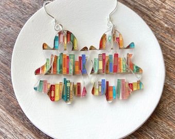 Ghost Book Earrings, Halloween Ghost Acrylic Jewelry, Spooky Season Gifts, Avid Reader Gifts, Books and Ghosts, Cute Fall Earrings for Women