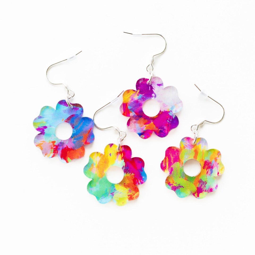 Colorful Flower Earrings, Acrylic Vibrant Summer Earrings, Multicolored ...