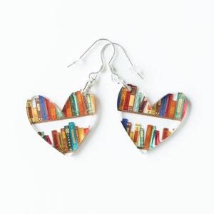 Bookshelf Heart Earrings, Acrylic Book Lover Jewelry, Book Worm Gifts ...