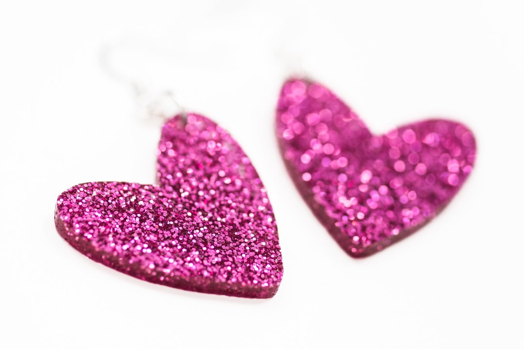 Hot Pink Crystal Heart Earrings main image 1