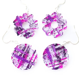 Purple and Pink Acrylic Earrings for Summer, Artsy Statement Earrings for Women, Purple Lover Gift, Flower Shaped Jewelry for Her, Light