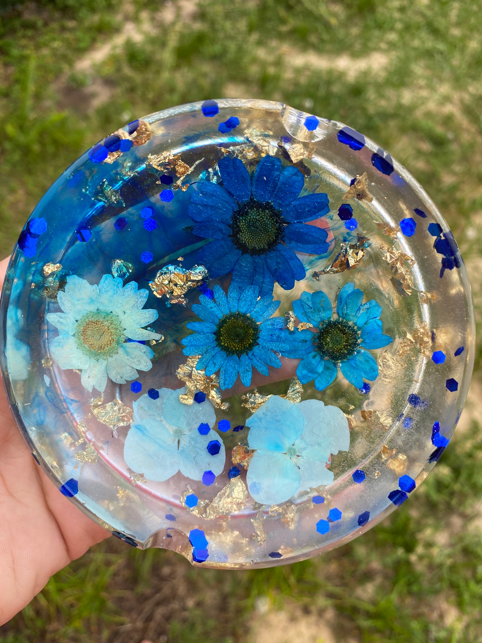 Blue Flower Resin Ashtray Etsy