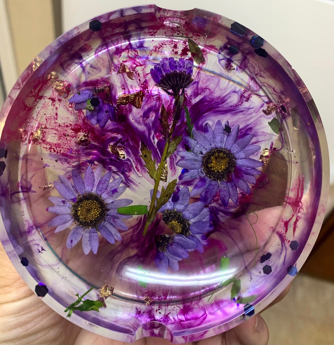 Purple Flower Resin Ashtray Etsy