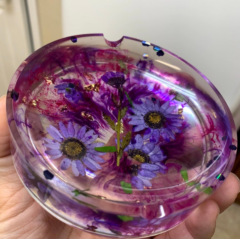 Purple Flower Resin Ashtray Etsy