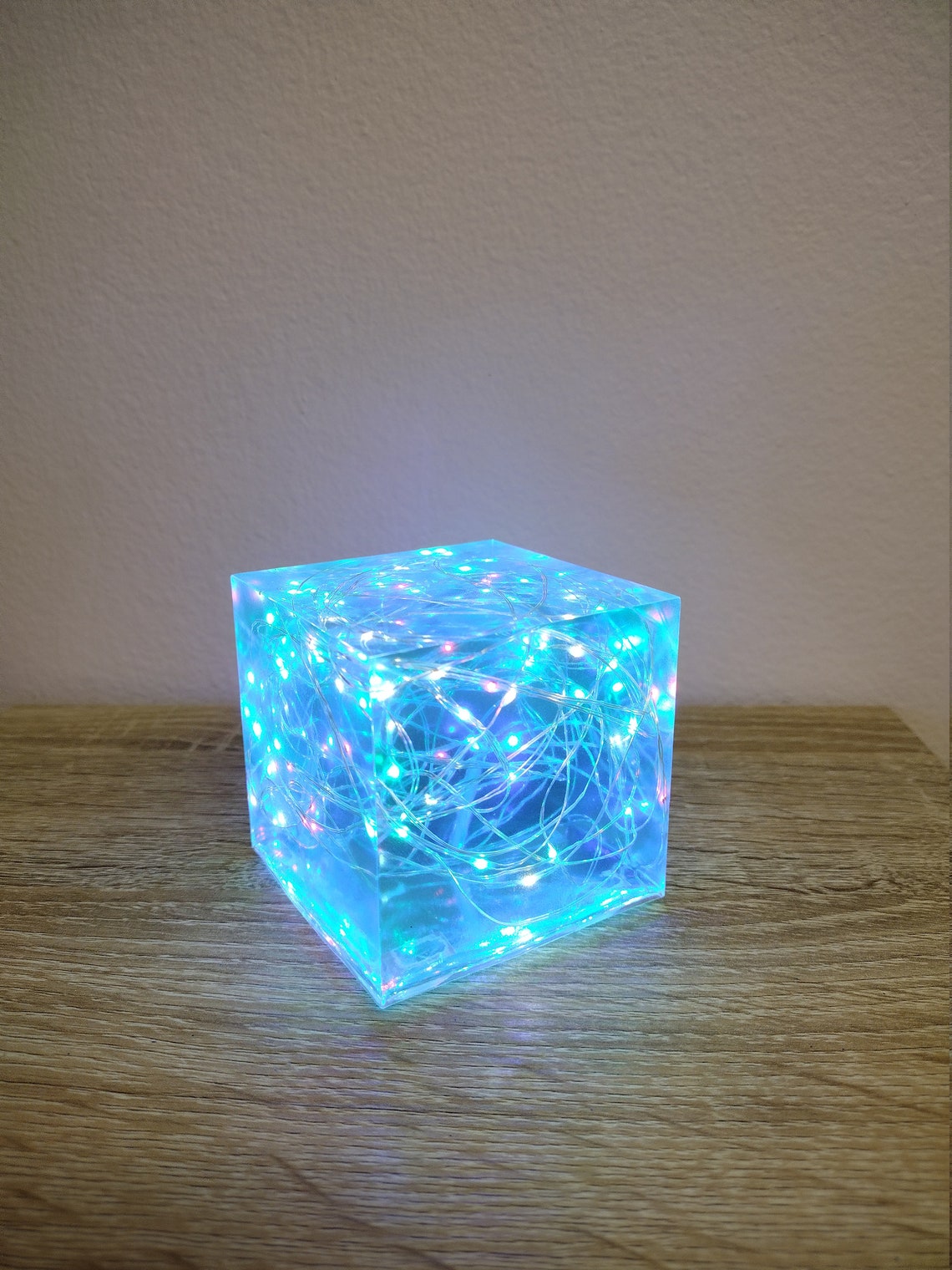 Blue Epoxy Resin Cube Led Light Epoxy Resin Lamp Sensory Etsy