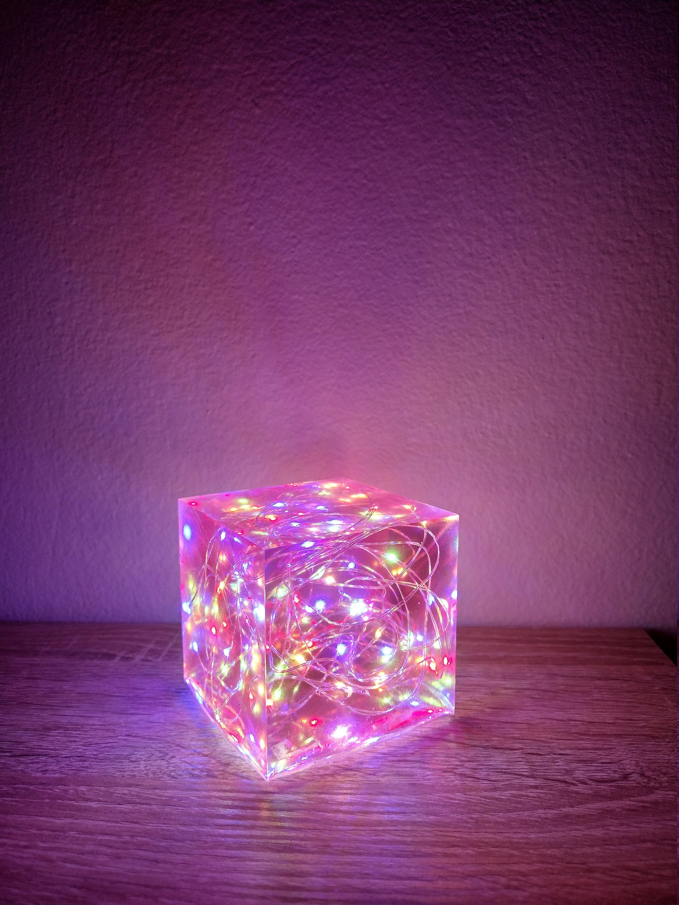 Purple Epoxy Resin Cube Led Light Epoxy Resin Lamp Sensory Etsy